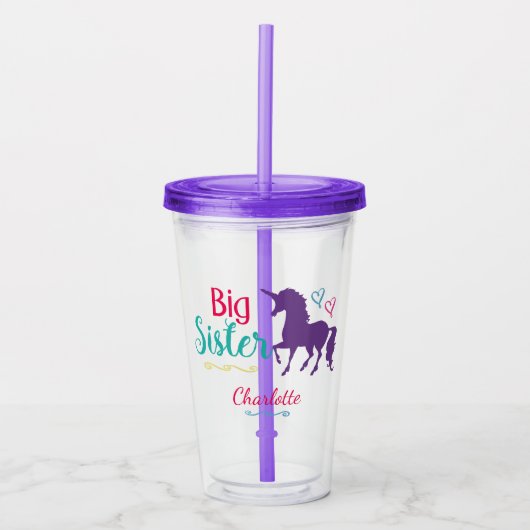 Große Schwesterunicorn-Silhouette-bunte Acryltrinkbecher (Vorderseite)