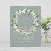 Große Seafoam Snowberry+Eucalyptus Wreath Wedding Einladung (Stehend Vorderseite)
