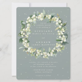 Große Seafoam Snowberry+Eucalyptus Wreath Wedding Einladung