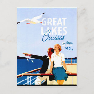 Große Seen Kreuzfahrten, Paar auf einem Boot, vint Postkarte