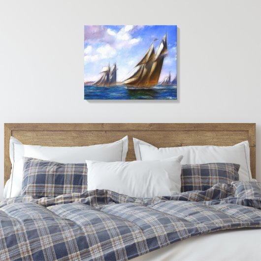 Große Segel Schiffe auf meer ummantelte Canvas Leinwanddruck (Insitu (Schlafzimmer))