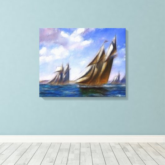 Große Segel Schiffe auf meer ummantelte Canvas Leinwanddruck (Insitu (Holzboden))