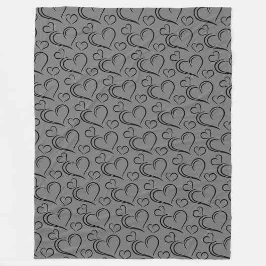 Große Sherpa-Decke aus grauem und schwarzem Herz Fleecedecke (Vorderseite)