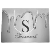 Große Silber-Chrome-Tropfen Flüssigmetall-Monogram Geschenktüte (Vorderseite)