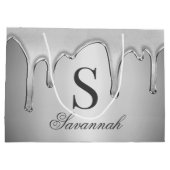 Große Silber-Chrome-Tropfen Flüssigmetall-Monogram Geschenktüte (Rückseite)