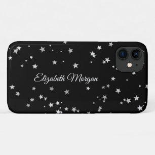 Große silberne Sterne auf Schwarz, weißer Schriftn Case-Mate iPhone Hülle