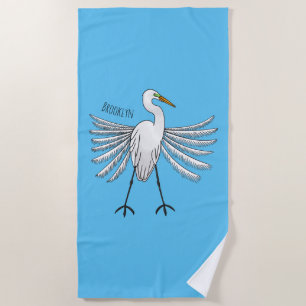 Große Silberreiher-Vogel-Cartoon-Illustration Strandtuch