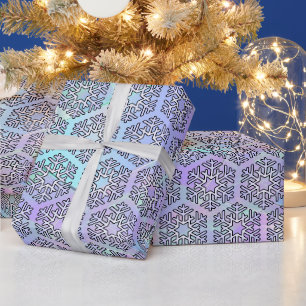 Große Silberschneeflocken auf Aquamariner und Lila Geschenkpapier
