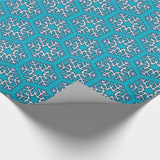 Große Silberschneeflocken auf Azure Blue Geschenkpapier (Ecke)