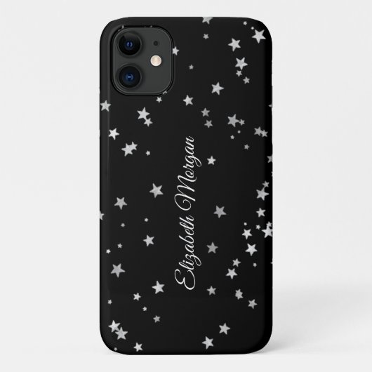 Große Silbersterne auf schwarzen, weißen Skriptnam Case-Mate iPhone Hülle (Rückseite)