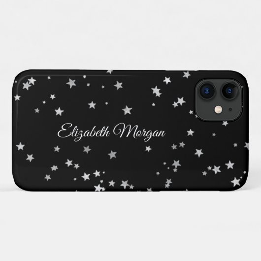 Große Silbersterne auf schwarzen, weißen Skriptnam Case-Mate iPhone Hülle (Rückseite (Horizontal))