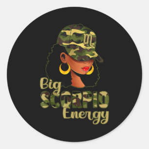 Große Skorpion Energie Schwarze Frau Camo Cap Hut Runder Aufkleber