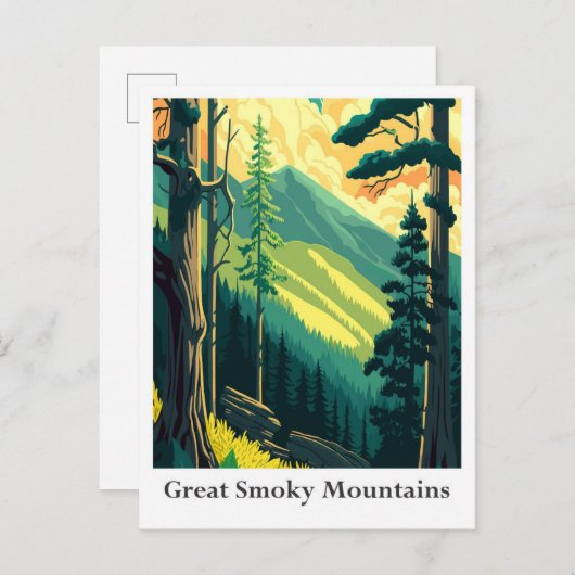 Große Smoky Mountains Vintage Reise Illustration Postkarte (Vorne/Hinten)