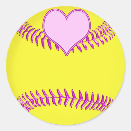 Große Softball-Sticker mit rosa Herz, Threads Runder Aufkleber (Vorderseite)