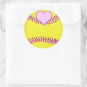 Große Softball-Sticker mit rosa Herz, Threads Runder Aufkleber (Tasche)