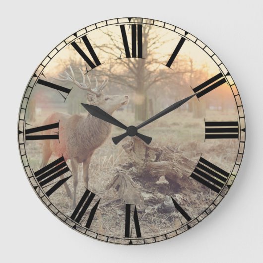 Große Sonnenaufgang-Rotwild-Uhr mit römischen Große Wanduhr (Vorderseite)