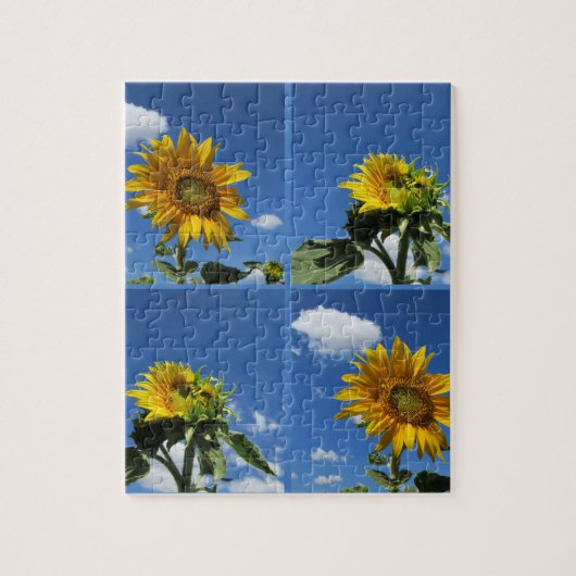 große Sonnenblume strahlt gelb blau Himmel weiß we Puzzle (Vertikal)
