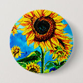 Große Sonnenblumen Aquarellmalerei Button (Vorderseite)