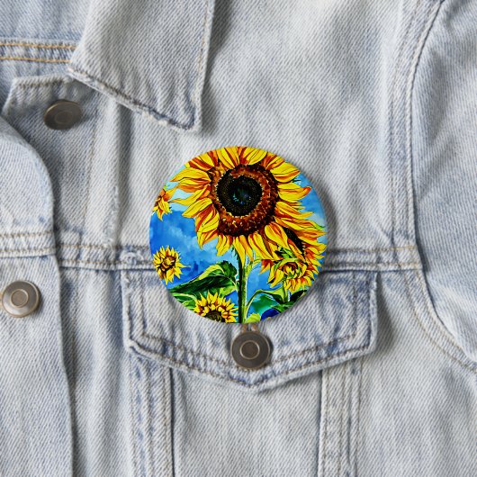 Große Sonnenblumen Aquarellmalerei Button (Beispiel)