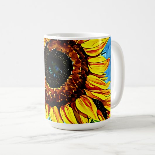 Große Sonnenblumen Aquarellmalerei Kaffeetasse (VorderseiteRechts)
