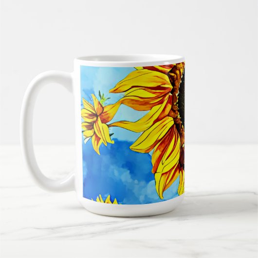 Große Sonnenblumen Aquarellmalerei Kaffeetasse (Links)