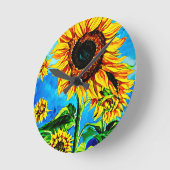 Große Sonnenblumen Aquarellmalerei Runde Wanduhr (Winkel)