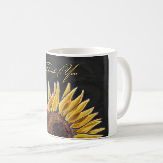 Große Sonnenblumen Kunst auf schwarz Danke Kaffeetasse (VorderseiteRechts)