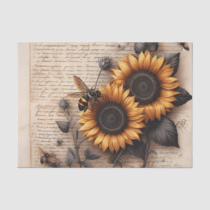 Große Sonnenblumen mit Bienen in Schrift Seidenpapier