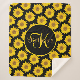 Große Sonnenblumen Monogram Gelb und Schwarz Sherpadecke