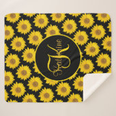 Große Sonnenblumen Monogram Gelb und Schwarz Sherpadecke (Vorderseite (Horizontal))