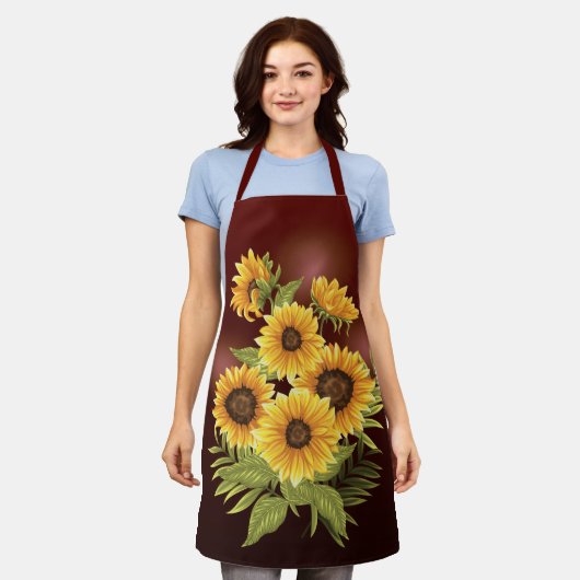 Große Sonnenblumen Rustikal Vintag Schürze (Getragen)