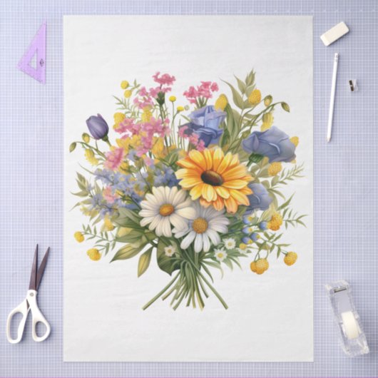 Große Sonnenblumen und gemischtes Florals Bouquet Seidenpapier (Basteln)