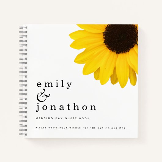 Große Sonnenblumennamen Hochzeitsgästebuch Notizblock (Vorderseite)