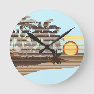 Große Sonnenuntergangs-Streifen-Hawaiianische Wand Runde Wanduhr