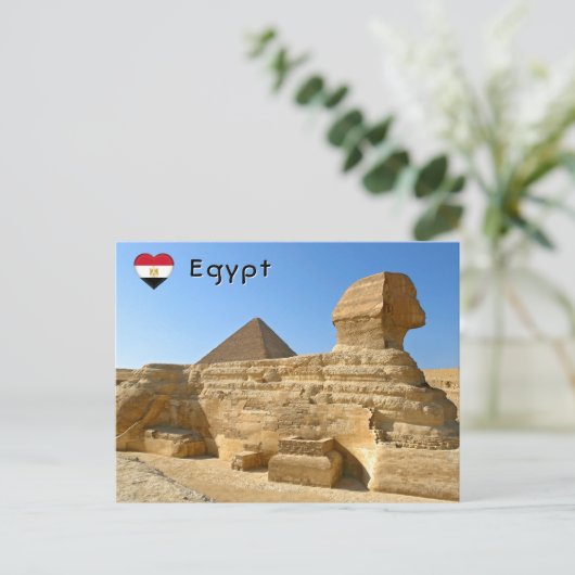 Große Sphinx aus Gizeh mit Ghafre-Pyramide - Ägypt Postkarte (Stehend Vorderseite)