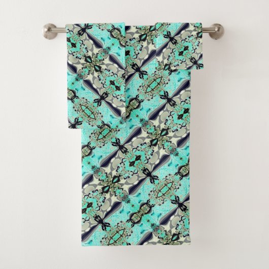 Große Spiegel von Aquamarine und Grautönen Badhandtuch Set (Insitu)