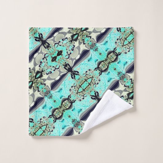 Große Spiegel von Aquamarine und Grautönen Badhandtuch Set (Waschlappen)