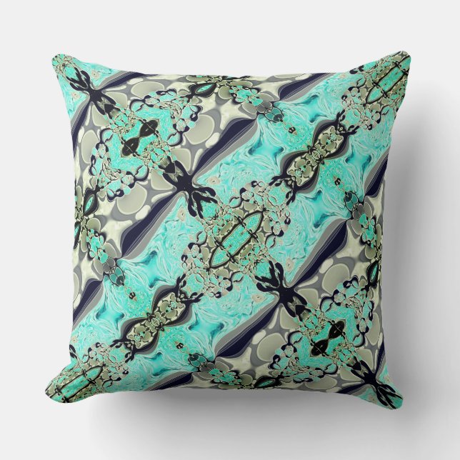 Große Spiegel von Aquamarine und Grautönen Kissen (Vorderseite)