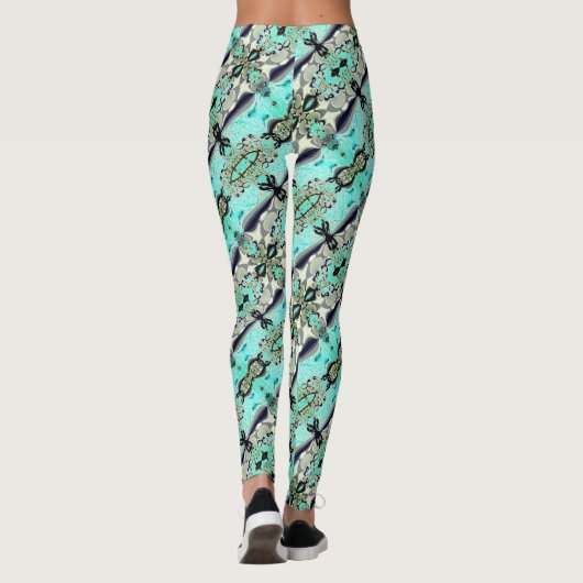 Große Spiegel von Aquamarine und Grautönen Leggings (Rückseite)