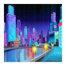 Große Stadtnacht Szene Panorama Art Poster