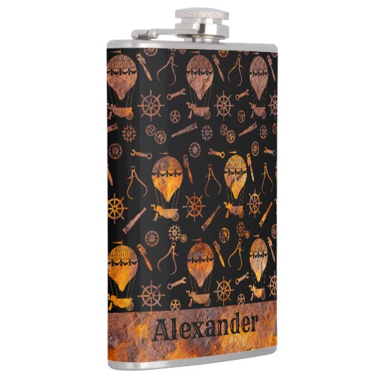 Große Steampunk-farbige Rusty Balloons Thema Flachmann (Rechts)