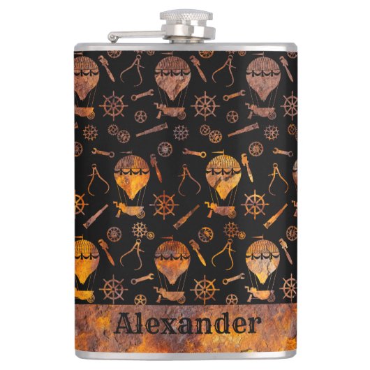 Große Steampunk-farbige Rusty Balloons Thema Flachmann (Vorderseite)