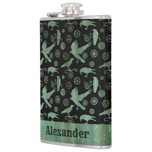 Große Steampunk-Verdigris-Gänse und Crows nach Maß Flachmann (Links)