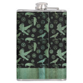 Große Steampunk-Verdigris-Gänse und Crows nach Maß Flachmann (Rückseite)