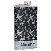 Große Steampunken Silberverzinkgestänge und -krähe Flachmann (Rechts)