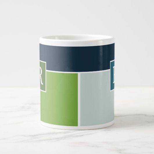 Große Streifen in blau und grün mit Monogram Jumbo-Tasse (Vorderseite)