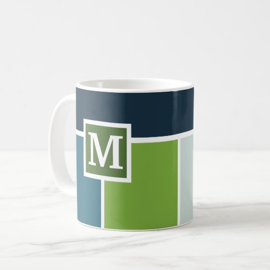 Große Streifen in blau und grün mit Monogram Kaffeetasse (Vorderseite Links)