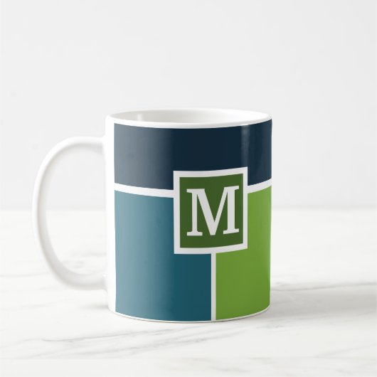 Große Streifen in blau und grün mit Monogram Kaffeetasse (Links)