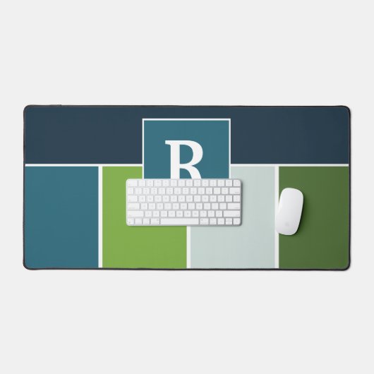 Große Streifen in blau und grün mit Monogram Schreibtischunterlage (Tastatur & Maus)