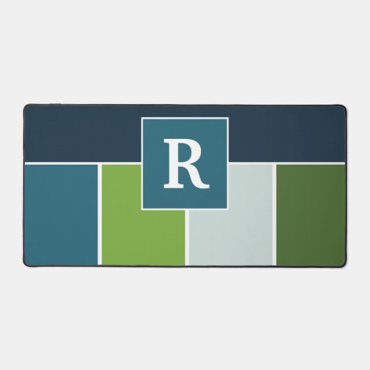 Große Streifen in blau und grün mit Monogram Schreibtischunterlage (Vorderseite)